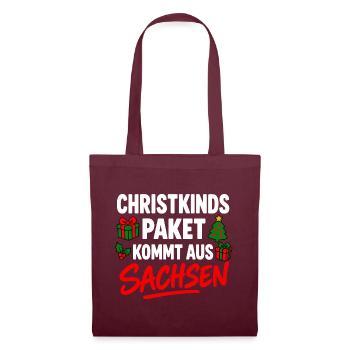 Christkinds Paket kommt aus Sachsen Weihnachten - Stoffbeutel - Burgunderrot - Vorne