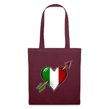 Italien Flagge Herz mit Pfeil - Stoffbeutel - Burgunderrot - Vorne