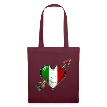 Italien Flagge Herz mit Pfeil used look - Stoffbeutel - Burgunderrot - Vorne