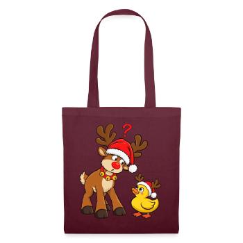 Rentier mit Ente Weihnachtsente Badeente - Stoffbeutel - Burgunderrot - Vorne