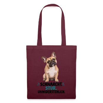  Französische Bulldogge Schnarcht Stur - Stoffbeutel - Burgunderrot - Vorne