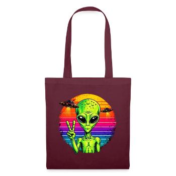 Psychedelisches Alien-Friedenszeichen - Stoffbeutel - Burgunderrot - Vorne