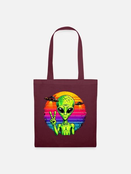 Psychedelisches Alien-Friedenszeichen - Stoffbeutel - Burgunderrot