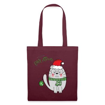 Weihnachtskatze  - Stoffbeutel - Burgunderrot - Vorne