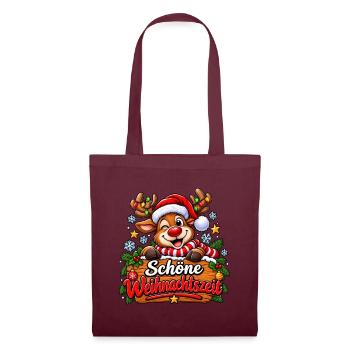Schöne Weihnachtszeit Reh Motiv - Stoffbeutel - Burgunderrot - Vorne