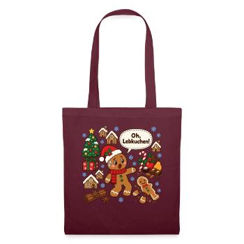 oh Lebkuchen lustige Weihnachten Kuchen Sprüche - Stoffbeutel - Burgunderrot - Vorne