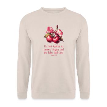 Du bist kostbar Jesaja 43,4 Konfirmation Firmung - Unisex Pullover - Sand - Vorne - Alina (178cm) & Michal (187cm)
