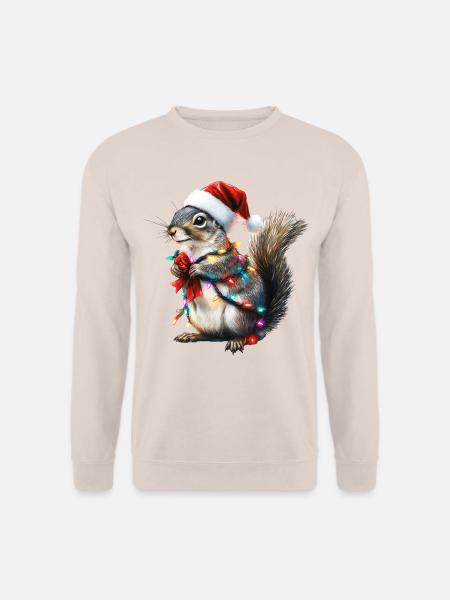 Eichhörnchen mit Lichterkette - Weihnachtspullover - Unisex Pullover - Sand