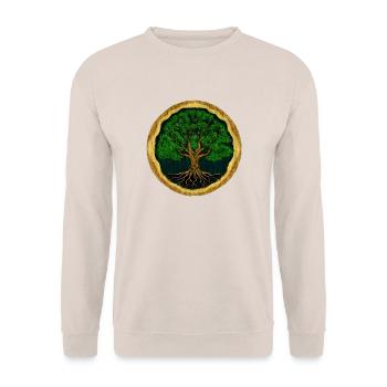Baum des Lebens - digitale Zeichnung - Holzoptik - Unisex Pullover - Sand - Vorne - Alina (178cm) & Michal (187cm)