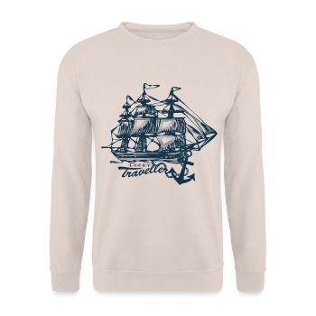 altes Segelschiff - Lucky Traveller - Anker - Unisex Pullover - Sand - Vorne - Alina (178cm) & Michal (187cm)