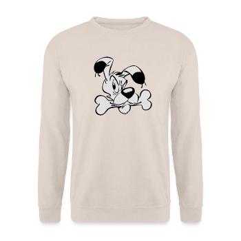 Asterix & Obelix - Idefix mit Knochen - Unisex Pullover - Sand - Vorne - Alina (178cm) & Michal (187cm)
