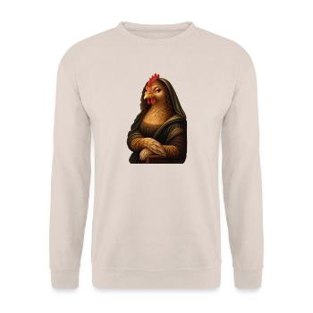 Mona Lisa als Huhn - Unisex Pullover - Sand - Vorne - Alina (178cm) & Michal (187cm)