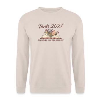 Tante 2027 Neues Kapitel Schwangerschaft verkünden - Unisex Pullover - Sand - Vorne - Alina (178cm) & Michal (187cm)