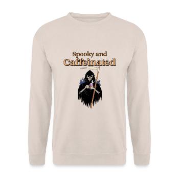 Unheimliches und koffeinhaltiges Skelett - Unisex Pullover - Sand - Vorne - Alina (178cm) & Michal (187cm)