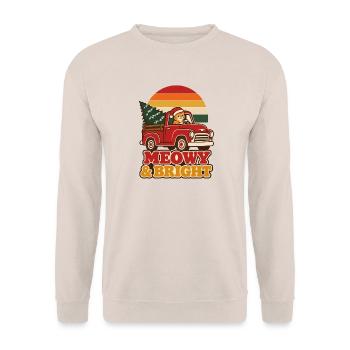 Meowy & Bright Retro Weihnachts Katze - Unisex Pullover - Sand - Vorne - Alina (178cm) & Michal (187cm)