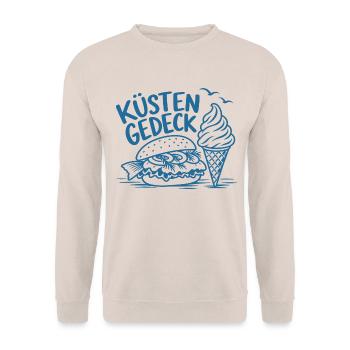 Küstengedeck – Fischbrötchen und Softeis - Unisex Pullover - Sand - Vorne - Alina (178cm) & Michal (187cm)