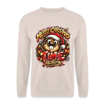 Merry Christmas Time – Funny Christmas Animal - Unisex Pullover - Sand - Vorne - Alina (178cm) & Michal (187cm)