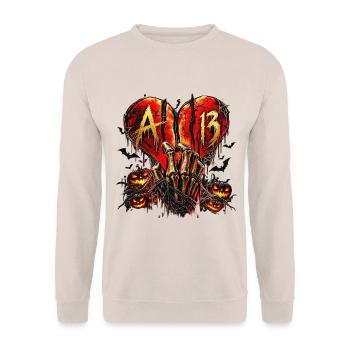Gothic Heart Halloween – Dark Streetwear - Unisex Pullover - Sand - Vorne - Alina (178cm) & Michal (187cm)