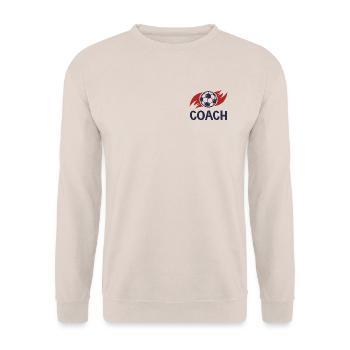 Trainer Papa Fußballduo Vater und Sohn - Unisex Pullover - Sand - Vorne - Alina (178cm) & Michal (187cm)