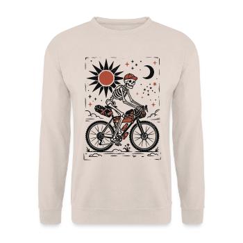 Skeleton Gravel Bike Linoleumschnitt - Unisex Pullover - Sand - Vorne - Alina (178cm) & Michal (187cm)