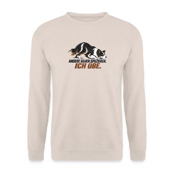 Border Collie - ANDERE GEHEN SPAZIEREN. ICH ÜBE. - Unisex Pullover - Sand - Vorne - Alina (178cm) & Michal (187cm)