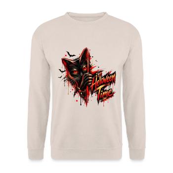 Halloween Time – Black Cat Gothic Streetwear - Unisex Pullover - Sand - Vorne - Alina (178cm) & Michal (187cm)