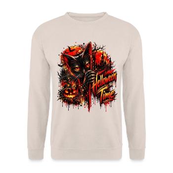Halloween Time – Black Cat Gothic Back Print - Unisex Pullover - Sand - Vorne - Alina (178cm) & Michal (187cm)