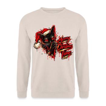 Merry Christmas Time – Black Cat Christmas - Unisex Pullover - Sand - Vorne - Alina (178cm) & Michal (187cm)