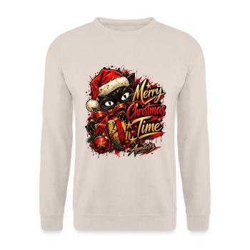 Merry Christmas Time – Cute Black Cat Christmas - Unisex Pullover - Sand - Vorne - Alina (178cm) & Michal (187cm)