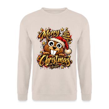 Cute Christmas Animal – Funny Merry Christmas Desi - Unisex Pullover - Sand - Vorne - Alina (178cm) & Michal (187cm)