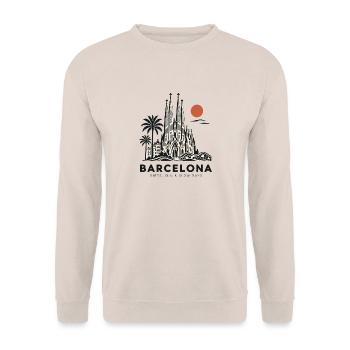 Sagrada Familia Barcelona Skyline - Unisex Pullover - Sand - Vorne - Alina (178cm) & Michal (187cm)