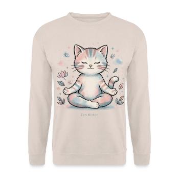 🐾 Zen-Kätzchen - Unisex Pullover - Sand - Vorne - Alina (178cm) & Michal (187cm)