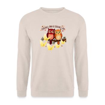 Lieblings Oma Opa Eulen Pärchen Geschenk - Unisex Pullover - Sand - Vorne - Alina (178cm) & Michal (187cm)