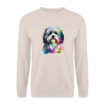 Havanesischer Hund Bichon Habanero Colorful Pop - Unisex Pullover - Sand - Vorne - Alina (178cm) & Michal (187cm)