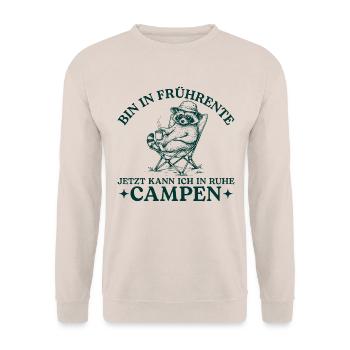 Frührente Waschbär in Ruhe Campen - Unisex Pullover - Sand - Vorne - Alina (178cm) & Michal (187cm)