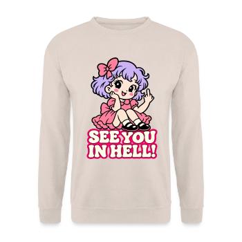 See You in Hell – Süß & frech - Unisex Pullover - Sand - Vorne - Alina (178cm) & Michal (187cm)