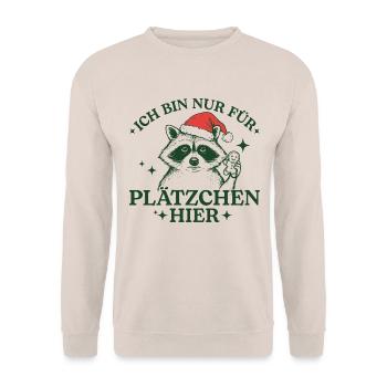 Weihnachten Waschbär Nur für Plätzchen hier - Unisex Pullover - Sand - Vorne - Alina (178cm) & Michal (187cm)