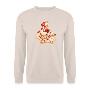 Baka Gans mit Enkel – Omas Marmelade - Unisex Pullover - Sand - Vorne - Alina (178cm) & Michal (187cm)