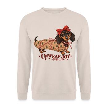 Unwrap Joy Christmas Dachshund - Unisex Pullover - Sand - Vorne - Alina (178cm) & Michal (187cm)