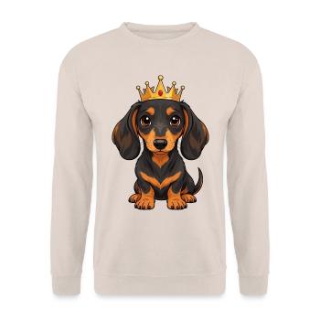 Dachshund Royalty - Unisex Pullover - Sand - Vorne - Alina (178cm) & Michal (187cm)