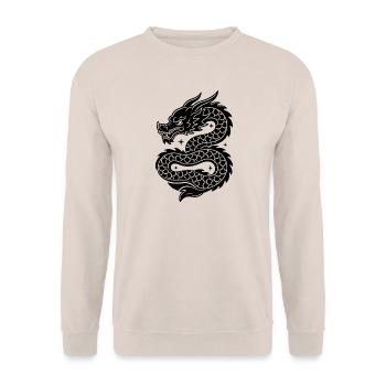 Linienzeichnung des himmlischen chinesischen Drachens - Unisex Pullover - Sand - Vorne - Alina (178cm) & Michal (187cm)