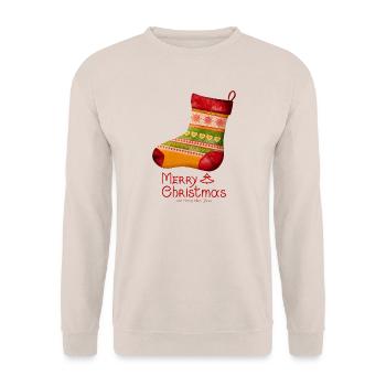 Frohe Weihnachten Strickstrümpf - Unisex Pullover - Sand - Vorne - Alina (178cm) & Michal (187cm)