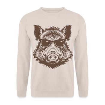 Wildschwein Jäger - Unisex Pullover - Sand - Vorne - Alina (178cm) & Michal (187cm)