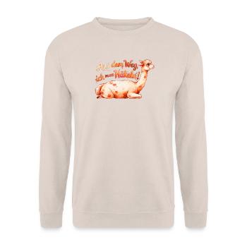Aus dem Weg ich muss Häkeln Alpaka Geschenk - Unisex Pullover - Sand - Vorne - Alina (178cm) & Michal (187cm)