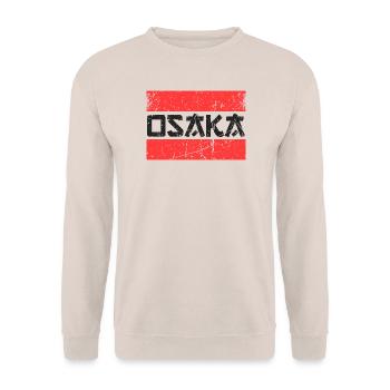 Osaka Japan Grunge Rot Streifen Japanische Stadt - Unisex Pullover - Sand - Vorne - Alina (178cm) & Michal (187cm)
