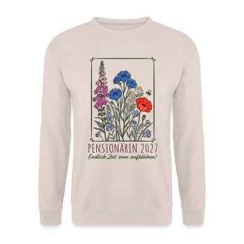 Pensionärin 2027 Zeit zum Aufblühen Pension - Unisex Pullover - Sand - Vorne - Alina (178cm) & Michal (187cm)