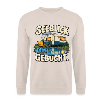 Seeblick gebucht – Camping im Regen - Unisex Pullover - Sand - Vorne - Alina (178cm) & Michal (187cm)
