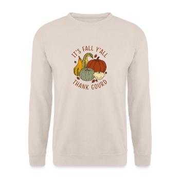 Es ist Herbst, danke dem Kalebass, lustiges Herbstwortspiel. - Unisex Pullover - Sand - Vorne - Alina (178cm) & Michal (187cm)