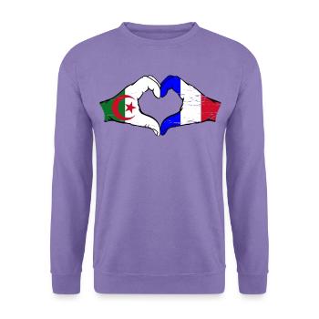 Algerien Frankreich Flagge Hände Herzform used - Unisex Pullover - Lavendel - Vorne