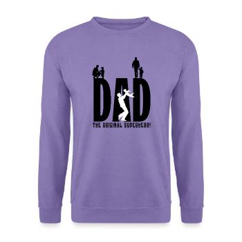"DAD- The Original Superhero". Für den besten Papa - Unisex Pullover - Lavendel - Vorne
